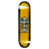 Skateboard deck with a yellow and black gradient design, featuring intricate graphics and the words "Emile Laurent Turtle Town" in the center, showcasing art by Andrew Durgin Barnes from the brand POLAR.