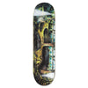 A skateboard deck titled "The Spiral of Life" by Tynan Kerr, inspired by Shin Sanbongi's polar adventures, features a forest scene with trees, paths, and shadows and is part of the POLAR collection with the product name EMILE LAURENT BURNSIDE 2084.