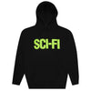 The SCI-FI FANTASY BIG SCI-FI HOODIE BLACK by SCI-FI FANTASY features a front pocket and bold neon green "SCI-FI" lettering—an eye-catching, stylish choice for any sci-fi fantasy fan.