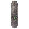The SCI-FI FANTASY GLICK SKULLS 8.25" skateboard deck by SCI-FI FANTASY features a dark wood grain finish, small green center graphic, durable 7-ply maple construction, and pre-drilled truck holes.