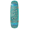 The HEROIN SEEING DOUBLE SYMMETRICAL SHOVEL skateboard deck by HEROIN is turquoise, made from North American Hard Rock Maple, and features multiple illustrated eyes plus "HEROIN" in stylized text at both ends.