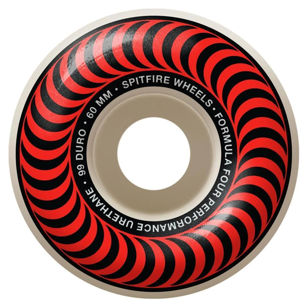 A SPITFIRE F4 Classics 99D 60mm red/bronze striped wheel on a white background.