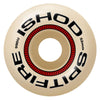 The SPITFIRE F4 ISHOD LOCK-IN CLASSICS 99D 52MM is a beige skateboard wheel with black and red text around the edge, designed for speed and control with Formula Four performance—ideal for demanding riders.