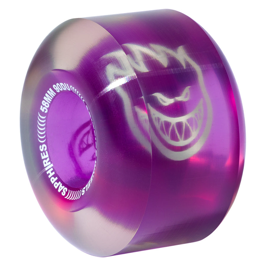 The side of the purple jelly style wheel with a spitfire bighead logo underneath.