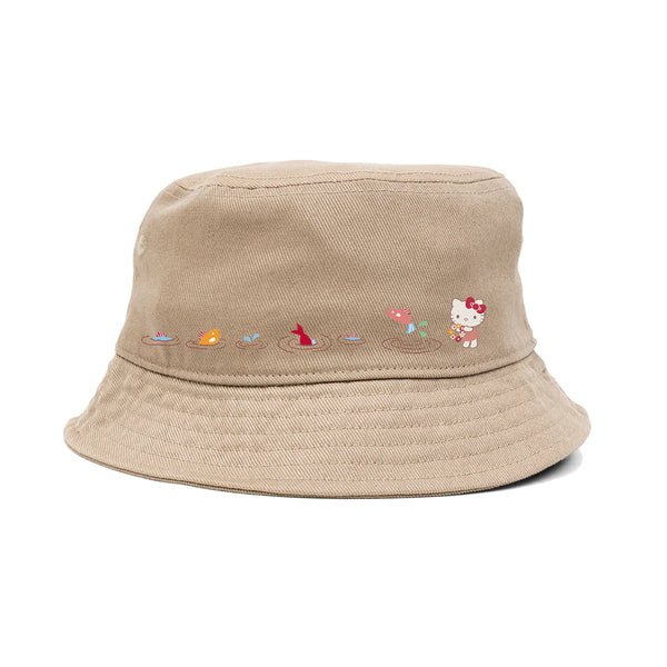 Girl's GIRL SHROOM FISHING reversible bucket hat in tan.