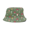 A GIRL SHROOM FISHING REVERSIBLE BUCKET HAT with mushrooms on it, perfect for a girl looking for a fun and playful accessory. With its vibrant design, this reversible bucket hat is sure to make a statement. Don