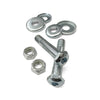 Two SLAPPY INVERTED HOLLOW KINGPINS POLISHED by Bluetile Skateboards, with two hex nuts and four flat washers—ideal skateboard truck accessories—are arranged on a white background.