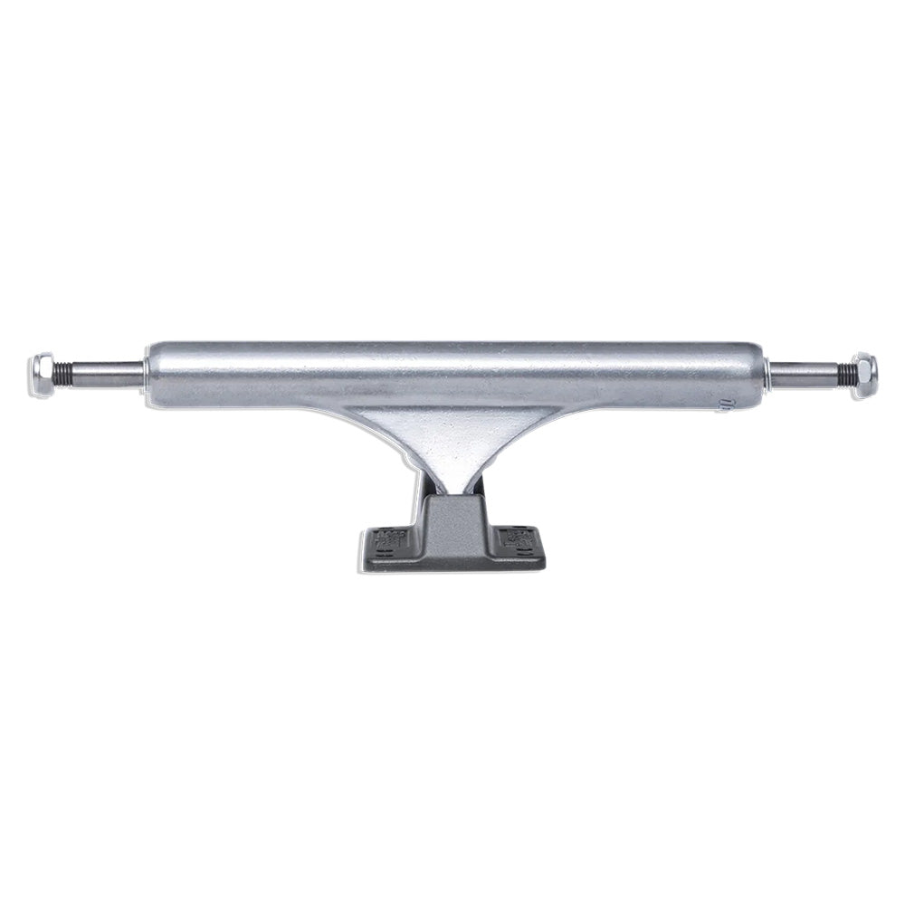 The SLAPPY TRUCKS ST1 Hollow Lights 10.0 Gunmetal features a polished hanger and flat base with two axles, expertly displayed against a white background.