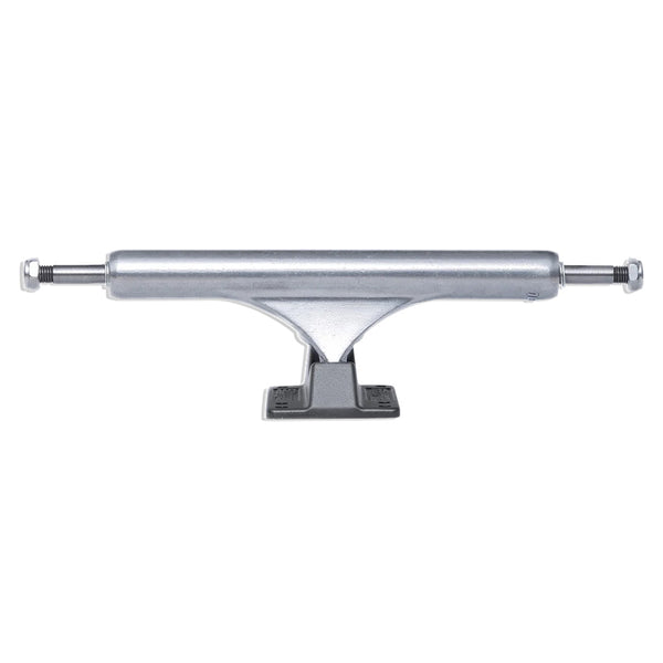 The SLAPPY TRUCKS ST1 Hollow Lights 10.0 Gunmetal features a polished hanger and flat base with two axles, expertly displayed against a white background.