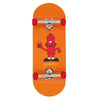 The SLUSHCULT "GROM" SERIES 009 FINGERBOARD HYDRANT is an orange fingerboard skateboard with red wheels and a cartoon fire hydrant holding a donut—ideal for beginner fingerboarders.