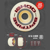 A white SPITFIRE F4 ISHOD LOCK-IN CLASSICS 99D 52MM skateboard wheel, labeled “ISHOD STAFF,” is shown from front and side view on a gray background, featuring size details for Spitfire Formula Four wheels.