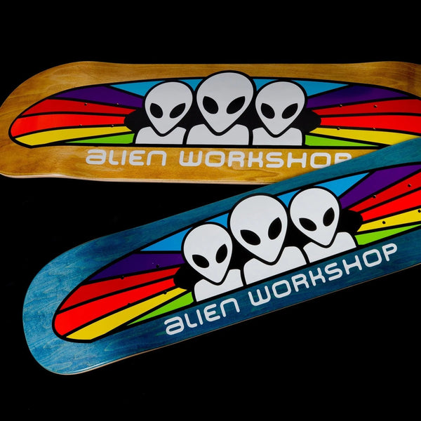 Two ALIEN WORKSHOP SPECTRUM skateboards with the words ALIEN WORKSHOP on them.