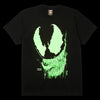The HUF X MARVEL SPIDER-MAN VILE T-SHIRT is a black tee featuring a bold neon green Venom face graphic with a dripping paint effect and "HUF Marvel" logos—perfect for any Spider-Man fan.