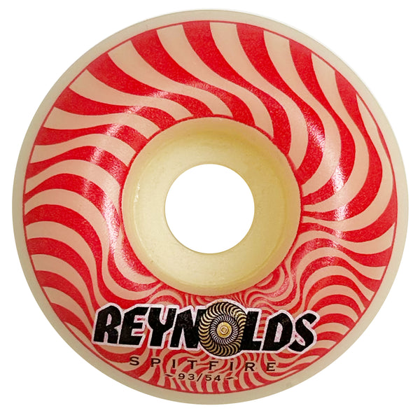 Red and white spiral design on a SPITFIRE F4 SS REYNOLDS CLASSICS 93D 54MM skateboard wheel.