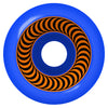 A blue circular object with a hollow center, reminiscent of SPITFIRE F4 OG CLASSIC 99D 54MM BLUE. The inner ring features a pattern of repetitive black, crescent shapes on an orange background, akin to the unique design seen in the SPITFIRE FORMULA FOUR series.