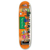 A STRANGELOVE skateboard deck with cartoon characters and veneers.