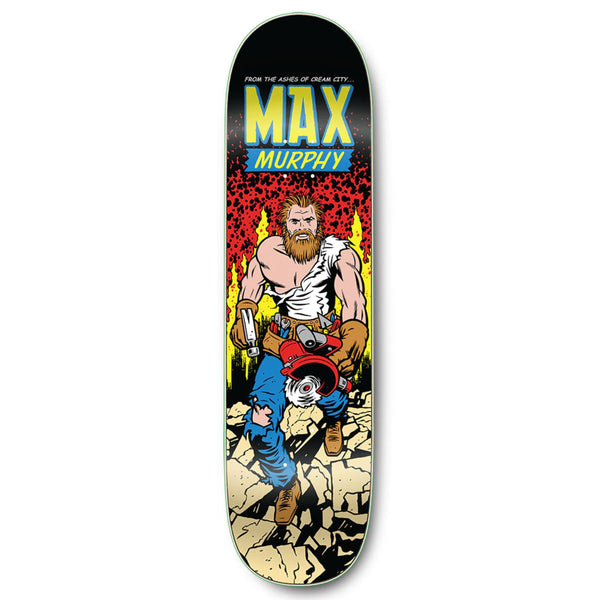 A STRANGELOVE skateboard featuring an image of a man and a woman, with artwork by Chris Reed.