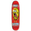 Graphic skateboard deck featuring a cartoon lemon with a distressed expression and the text "STRANGE LOVE PAUL ZITZER HAND SCREENED" on a red background by STRANGELOVE.