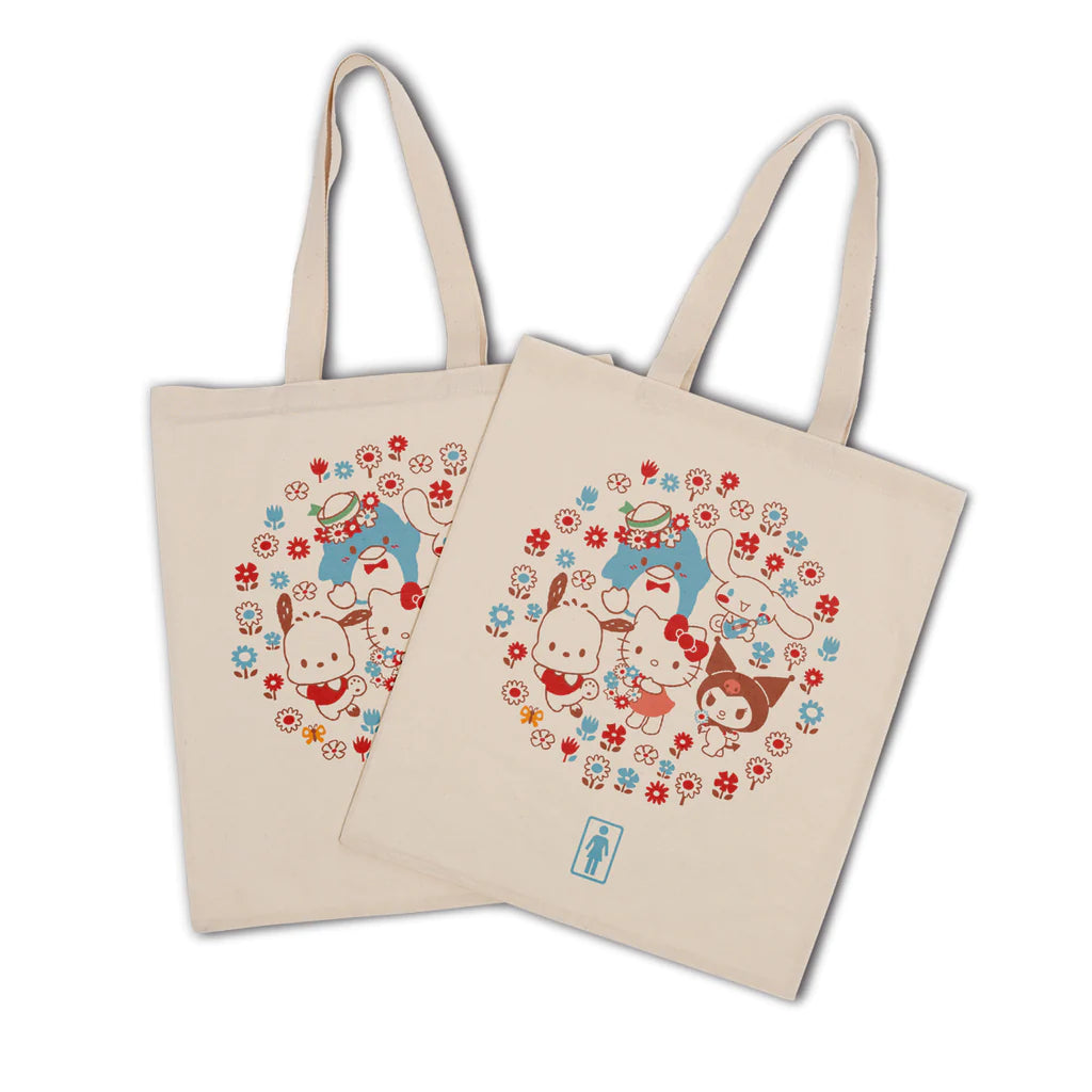 Two khaki GIRL branded tote bags with adorable animal characters on it.