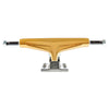 An ollie's TENSOR MAG-LIGHT GLOSSY 5.5 GOLD/GUN METAL skateboard truck set, featuring a gold hollow axle and gun metal baseplate, is shown from the front on a white background.