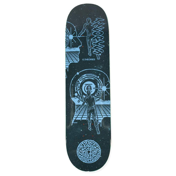 THEORIES GRIDWALKER 2 skateboard deck with alien and maze designs, inspired by Jupiter theories.
