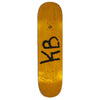 A FUCKING AWESOME K.B. ZOOM yellow skateboard with the word kb written on it.