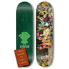 A green skateboard with an image of a book and a dog designed by Todd Bratrud for STRANGELOVE's STRANGE LOVE FINNEGANS WAKE.