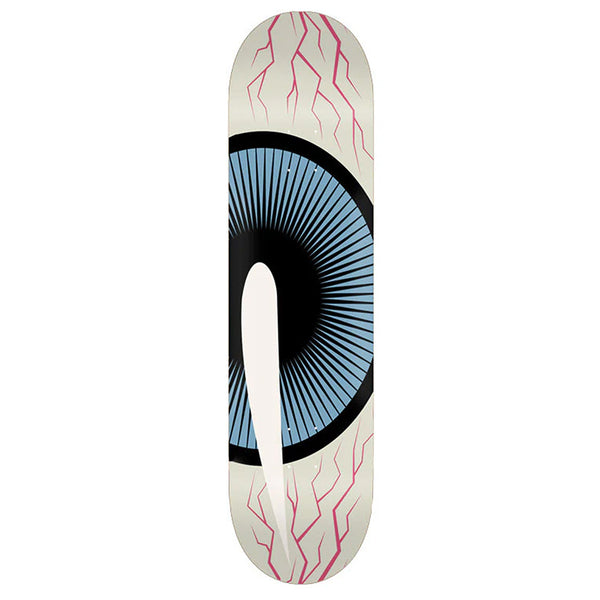 The TOY MACHINE BIG EYEBALL skateboard deck, 8.50" wide, features a striking central graphic—a large blue eyeball with vivid red veins—from TOY MACHINE.