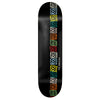 The black TOY MACHINE BOTS skateboard deck, 8.50" wide, features colorful outlined cube designs in two vertical rows down the center.