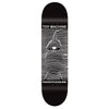 The TOY MACHINE TOY DIVISION deck is an 8.00" black skateboard with white wavy lines forming a cyclops character, "TOY MACHINE" at the top, and "KNOW PLEASURE" at the bottom.