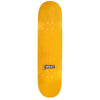 The VIOLET X ALEX OLSON BLACK METAL by violet is a yellow skateboard deck with a small "VIOLET X" logo and handwritten details near the bottom center, made to pair seamlessly with black metal or embossed diamond plate accessories.