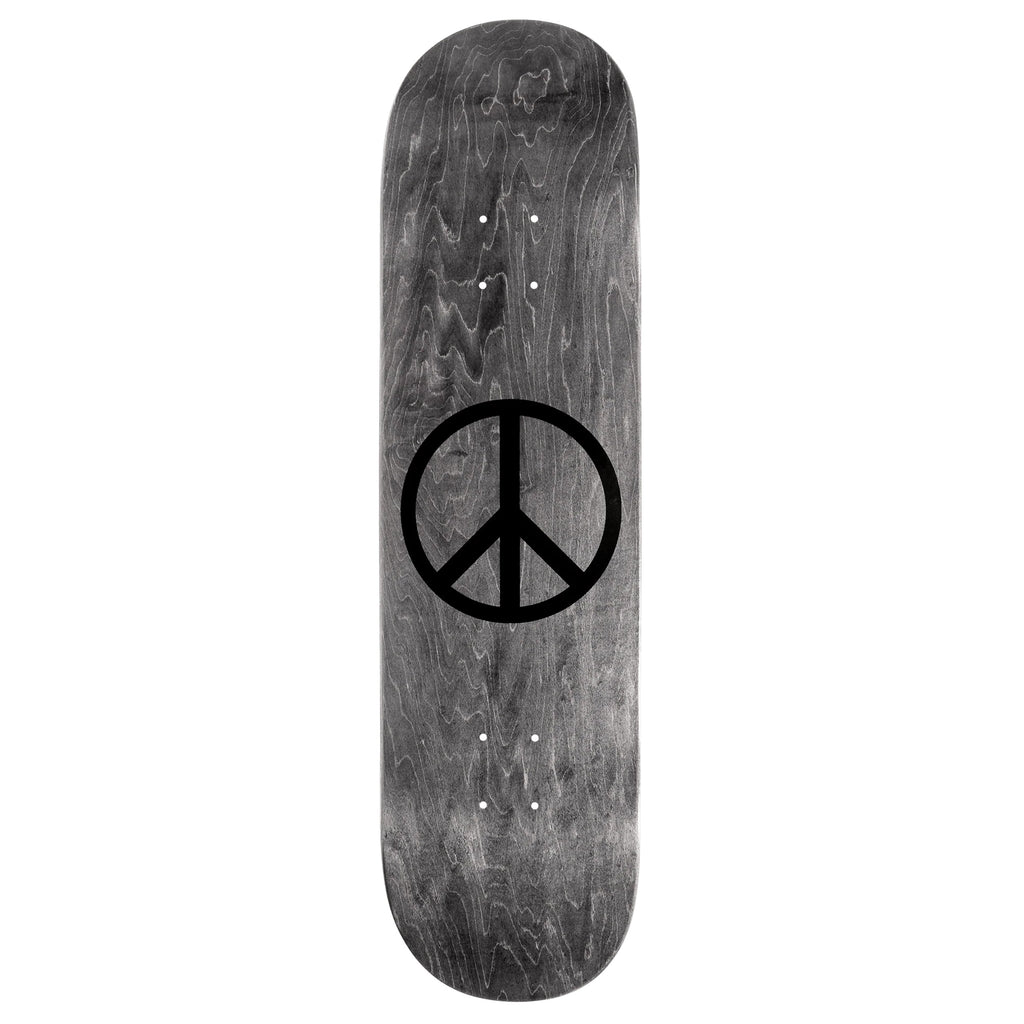 A skateboard with a VIOLET PEACE PSALM 91 BLACK logo on it, featuring a purple woodgrain design.