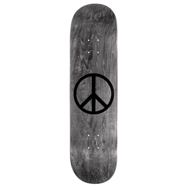 A skateboard with a VIOLET PEACE PSALM 91 BLACK logo on it, featuring a purple woodgrain design.