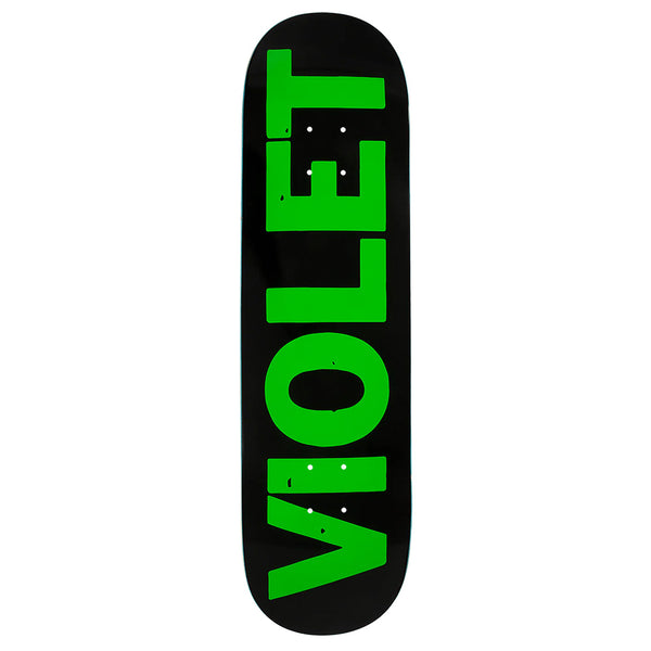 The violet VIOLET CREW DECK BLACK / GREEN is an 8.25-inch skateboard deck in black, featuring bold green “VIOLET” lettering for a signature look from the brand's iconic series.