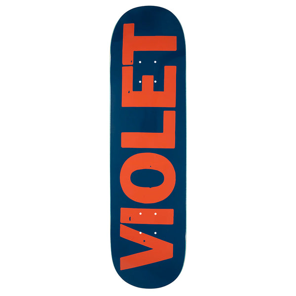 The violet VIOLET CREW DECK NAVY / RED features a dark blue background, multicolor veneer sides, and "VIOLET" in bold orange letters.