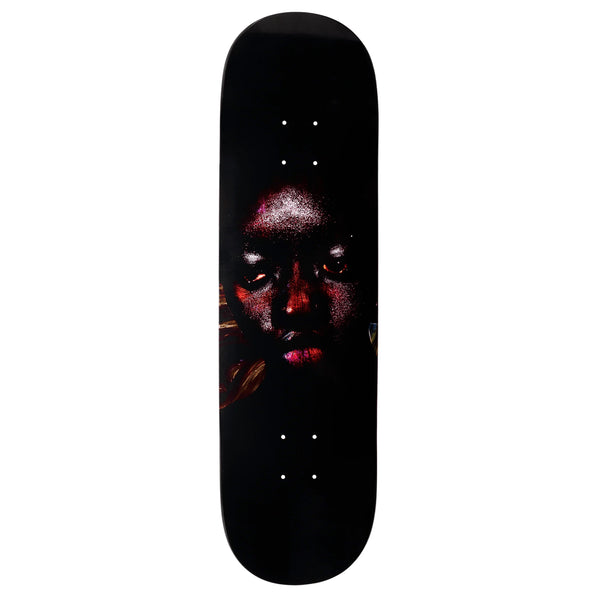A Violet skateboard featuring the face of a woman, called "VIOLET FRANK DORREY JADE".