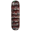 The VIOLET ST. MARK'S EARRINGS skateboard deck by violet features a graphic of silver earrings in rows on a dark background, inspired by William Strobeck's bold style.