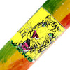 The WKND TIGER TIE-DYE skateboard deck by WKND features a tie-dye background with a tiger face graphic, bold green "WKND" lettering, and puffy paint-inspired accents.