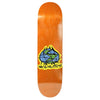 The WORLD INDUSTRIES SCRIBBLE ORANGE skateboard deck by WORLD INDUSTRIES features a blue cartoon globe graphic with "World Industries" in yellow, crafted from North American Maple and Epoxy Glue for strong pop.