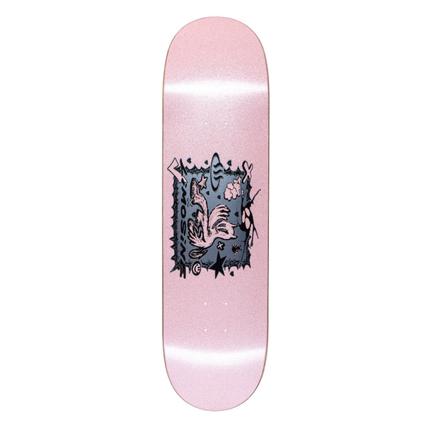 A LIMOSINE GOONIE skateboard with a black design on it.