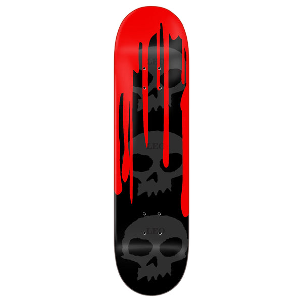 Red and black Zero Leo Romero Guest Board 3 Skull Blood skateboard deck featuring a dripping paint design and a skull pattern at the bottom.
