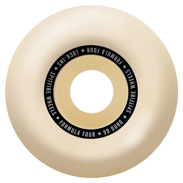 An image of a white SPITFIRE F4 LOCK-INS 101D 53MM skateboard wheel.