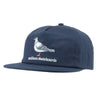 An ANTIHERO navy hat with a pigeon on it: ANTIHERO PIGEON EMBLEM SNAP BACK NAVY