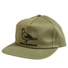 An ANTIHERO olive hat with an ANTI HERO BASIC PIGEON SNAPBACK HAT OLIVE on it.