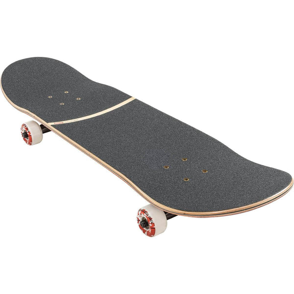 A GLOBE G2 ON THE BRINK DUMPSTER FIRE 8.25 skateboard with red wheels on a white background.