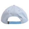 The back of a KROOKED EYESFILL SNAPBACK LIGHTBLUE/YELLOW hat with a blue strap featuring the KROOKED logo.