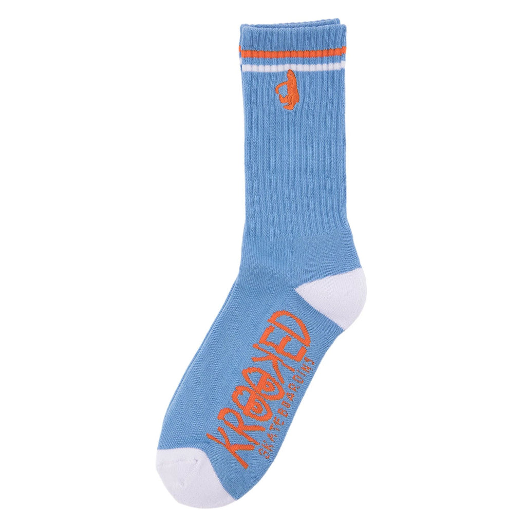 A single light blue and gray athletic sock with orange stripes and SPITFIRE branding displayed against a white background.