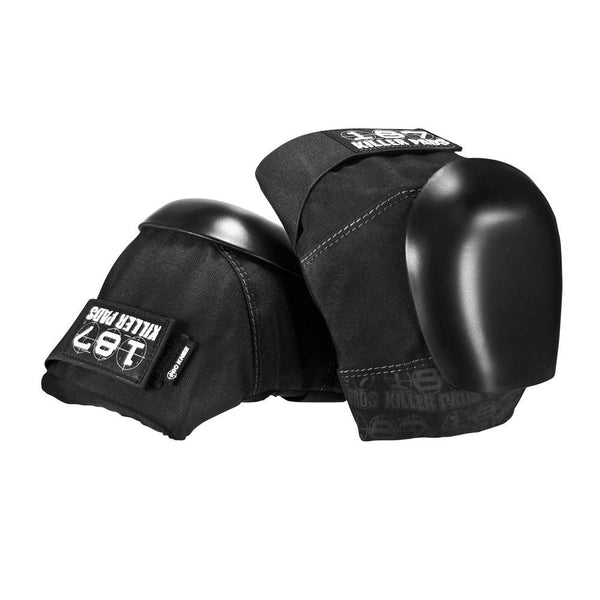 A pair of 187 PRO KNEE PADS by 187, featuring hard plastic caps and black fabric straps with the "187 Killer Pads" label.