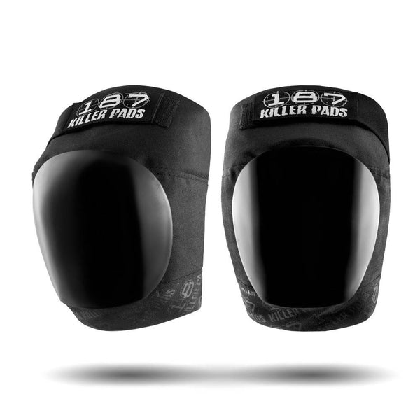 A pair of black 187 PRO KNEE PADS featuring hard protective shells and "187" branding on the top straps, displayed against a white background.