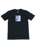 A Bluetile Skateboards BLUETILE WILD AND BLUE PATCH T-SHIRT BLACK with a picture of a woman on it.